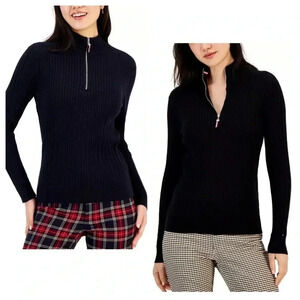 TOMMY HILFIGER | Women's Cotton Mock Turtleneck Cable-Knit Sweater Size L (NWOT)